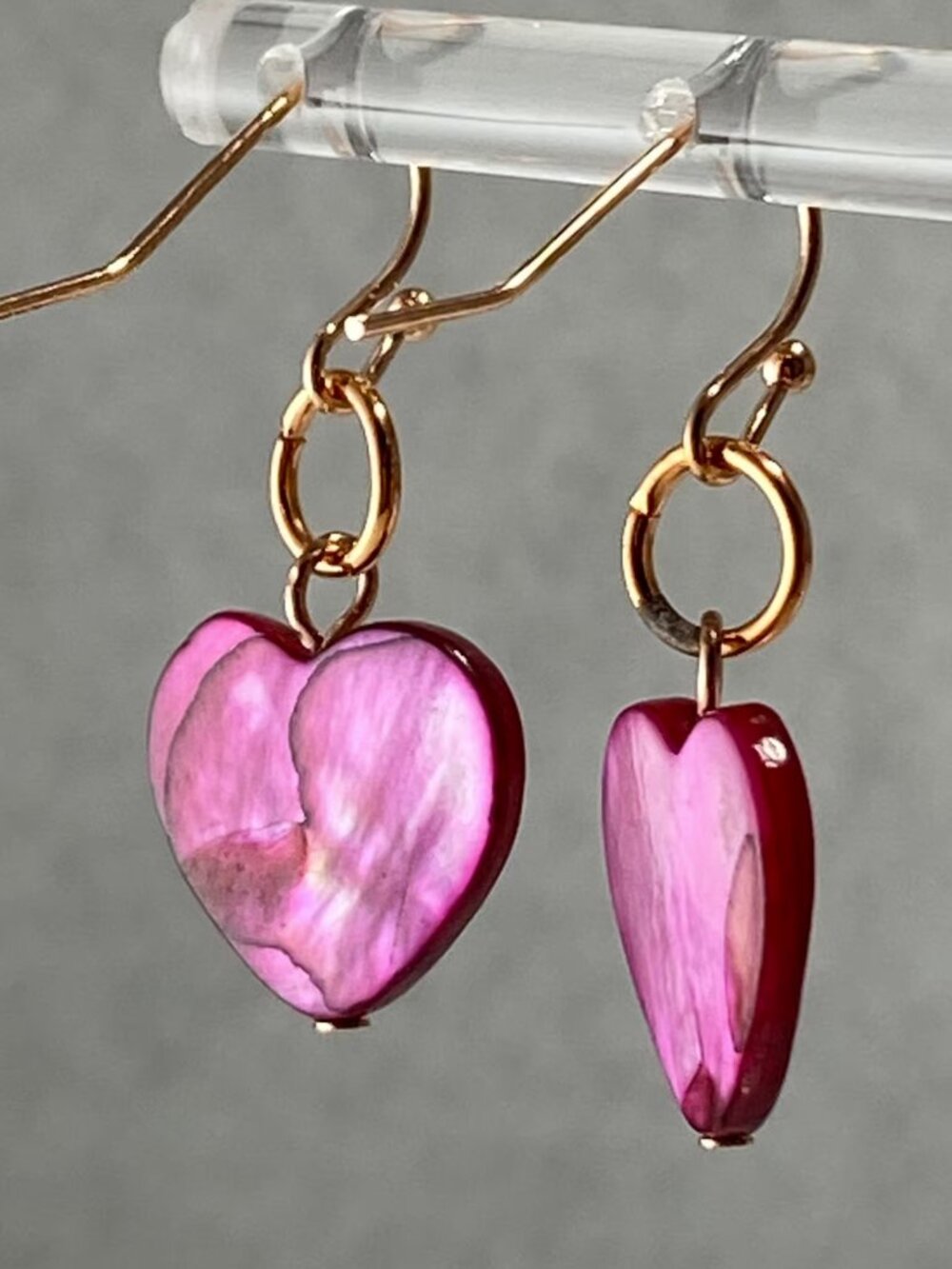 Mother of Pearl Heart Earrings Rose Gold Plated Dangle Earrings